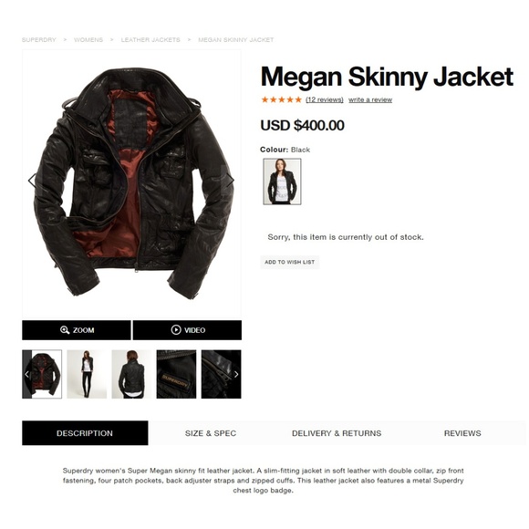 NEW WITH TAG SUPERDRY MEGAN SKINNY LEATHER Military Jacket with Pockets Medium - Picture 8 of 8